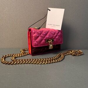 Kurt Geiger Fuscia Micro Brixton Bag with Gold Chain